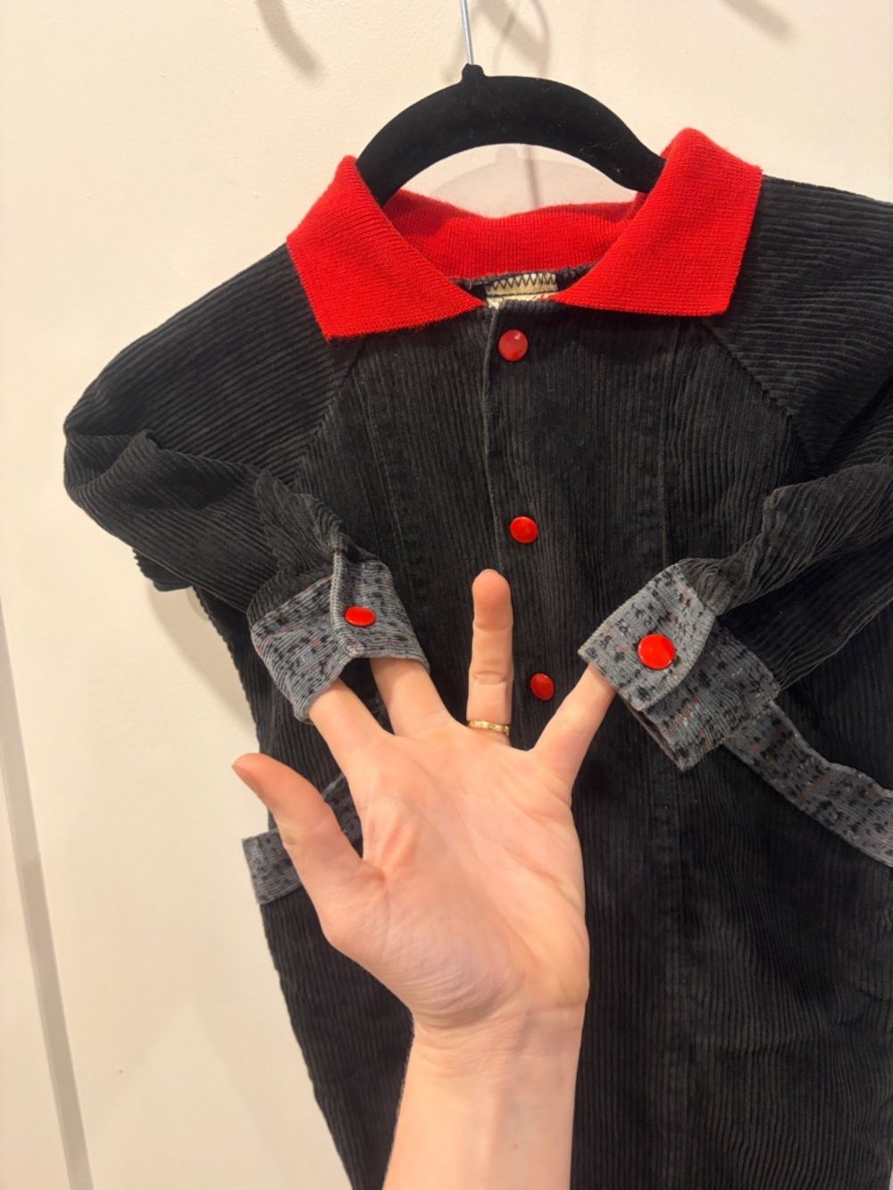 Vintage Winnie the Pooh Kids Black Corduroy Jumpsuit Red accents - Picture 6 of 15